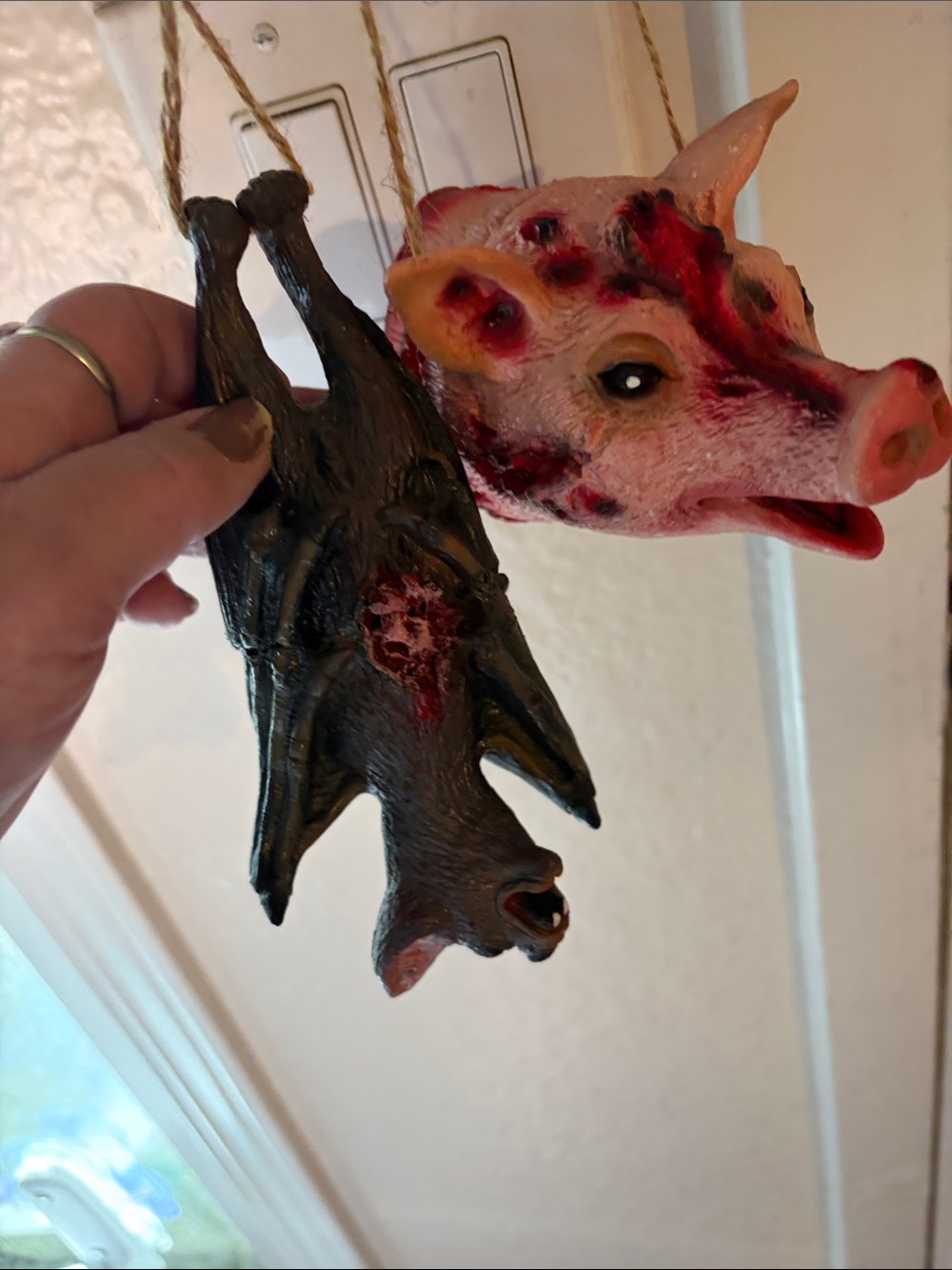 Halloween Decorations Hanging Bat & Pig Set - Black and Pink